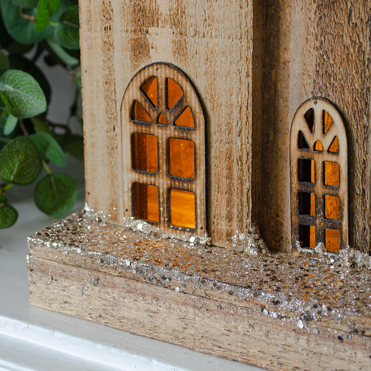 Glittery Wooden Nordic Cottage with LED Lights - Image 3