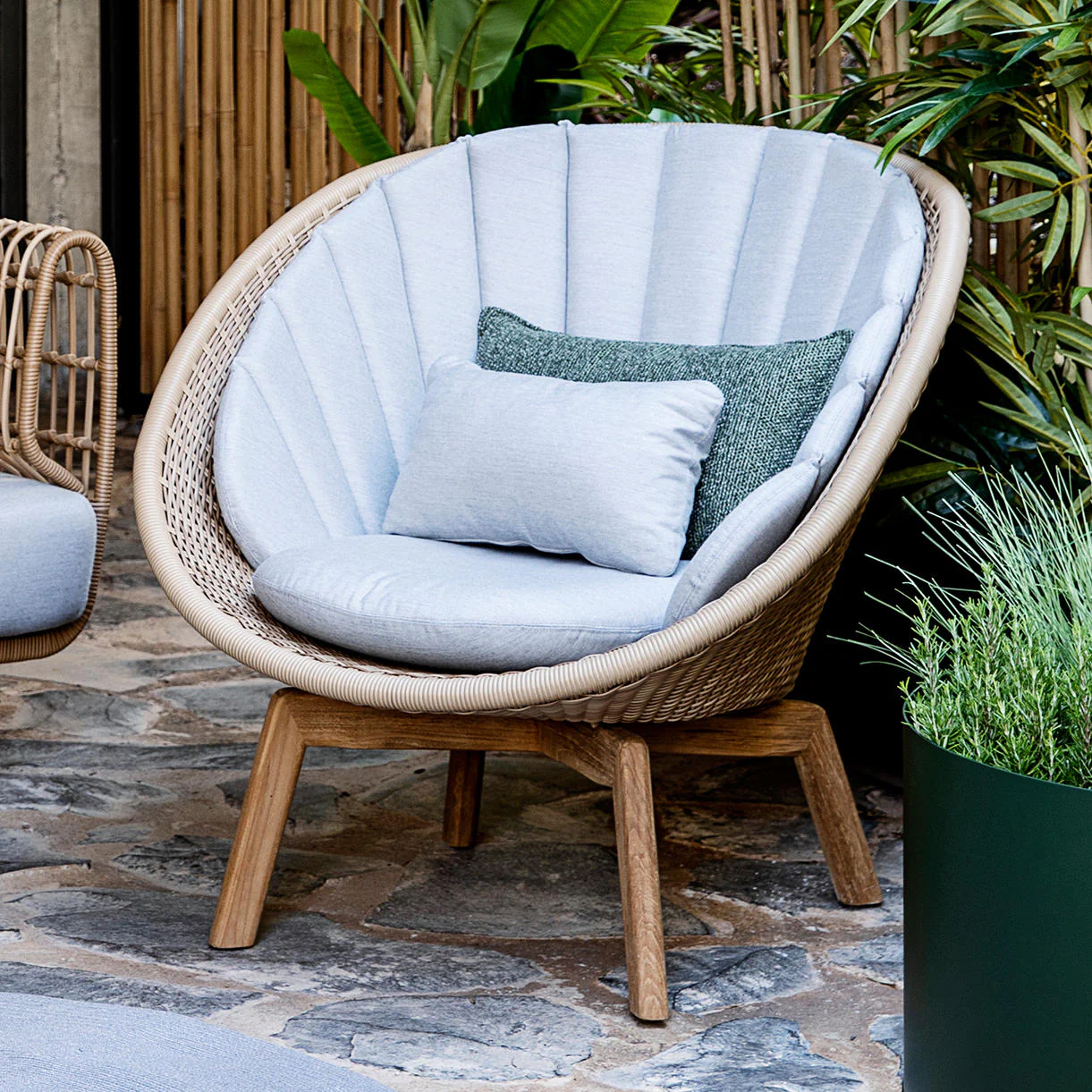 Peacock Flat Weave Lounge Chair with Teak Legs