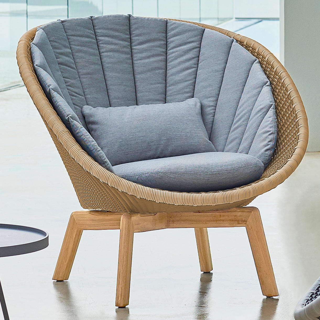 Peacock Flat Weave Lounge Chair with Teak Legs - Image 2