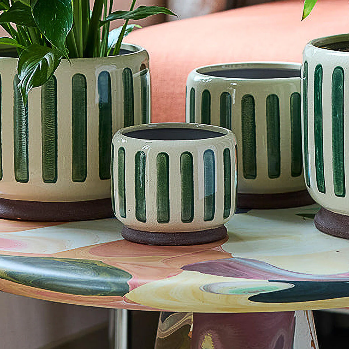Retro Striped Glazed Indoor Planter - Image 3