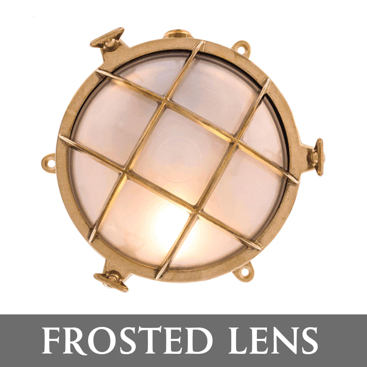 Round Brass Bulkhead Lights with External Fixing Legs - Image 2