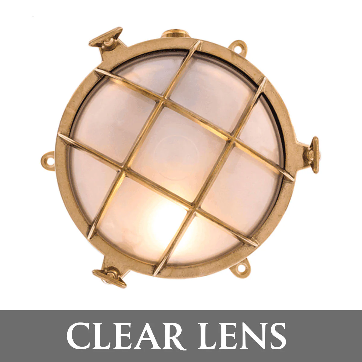 Round Brass Bulkhead Lights with External Fixing Legs - Image 3