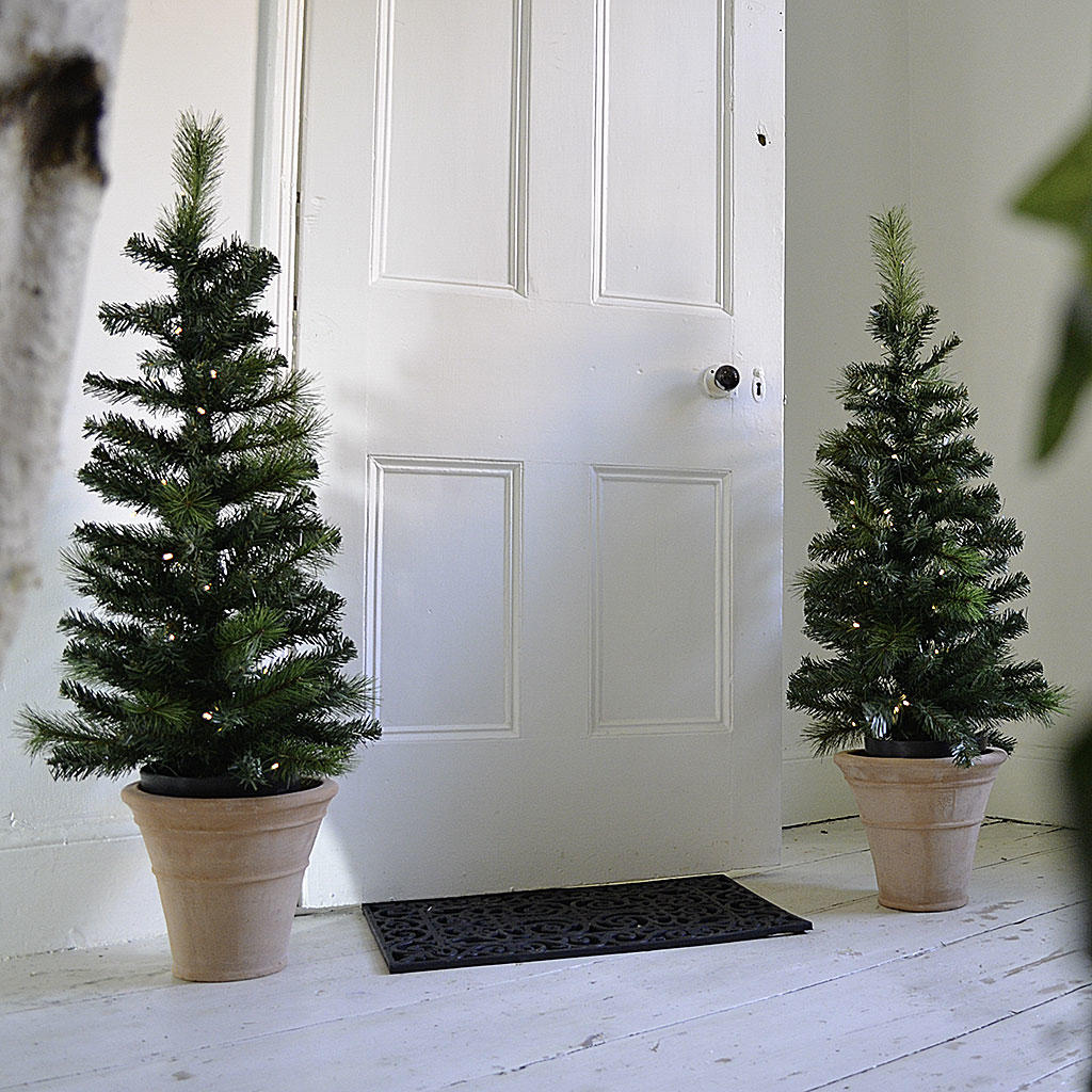 Pair of Pre-Lit Pine LED Doorstep Christmas Trees