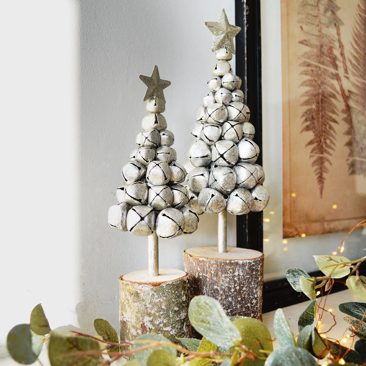 Silver Sleigh Bell Trees - Set of 2
