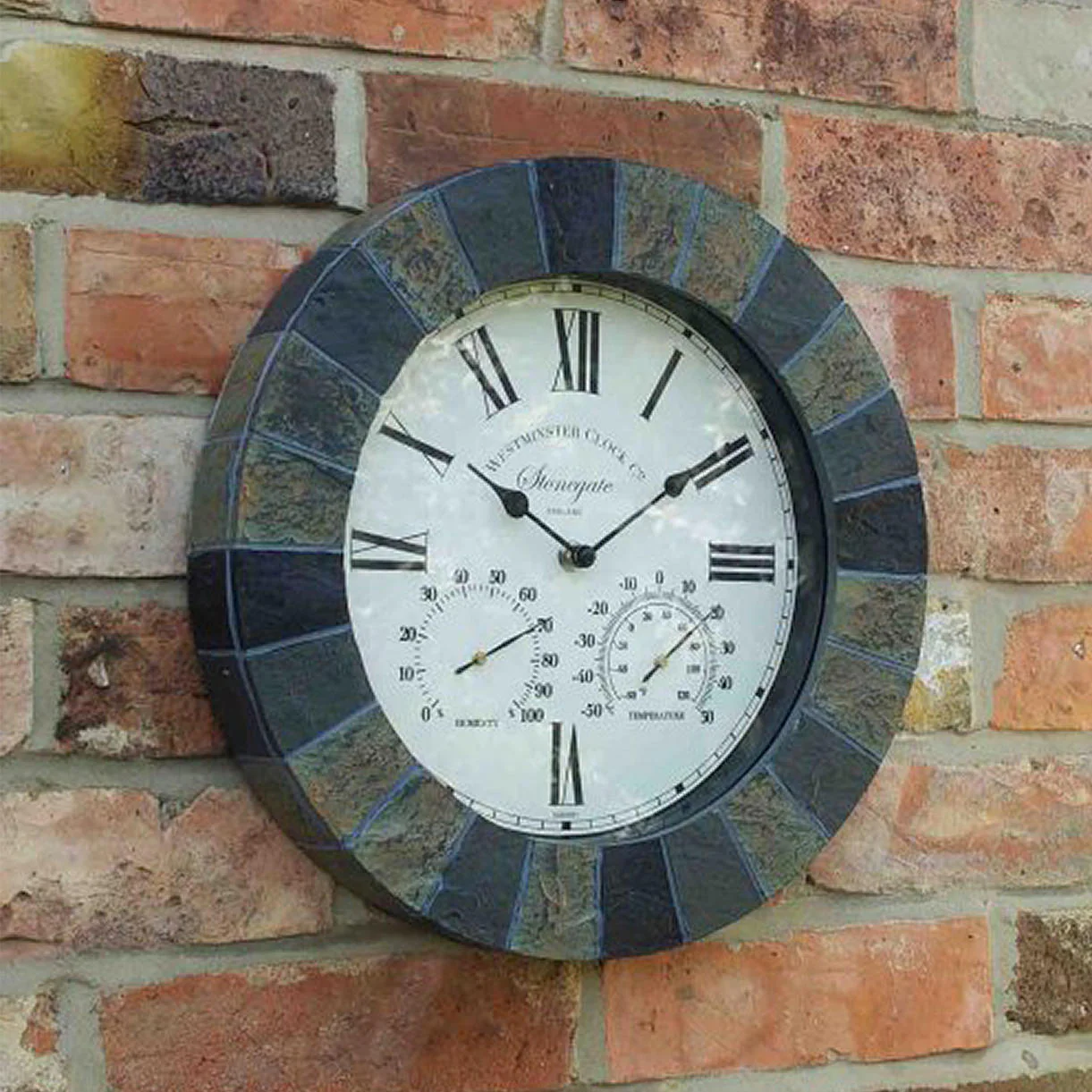 Slate Effect Outdoor Wall Clock and Thermometer