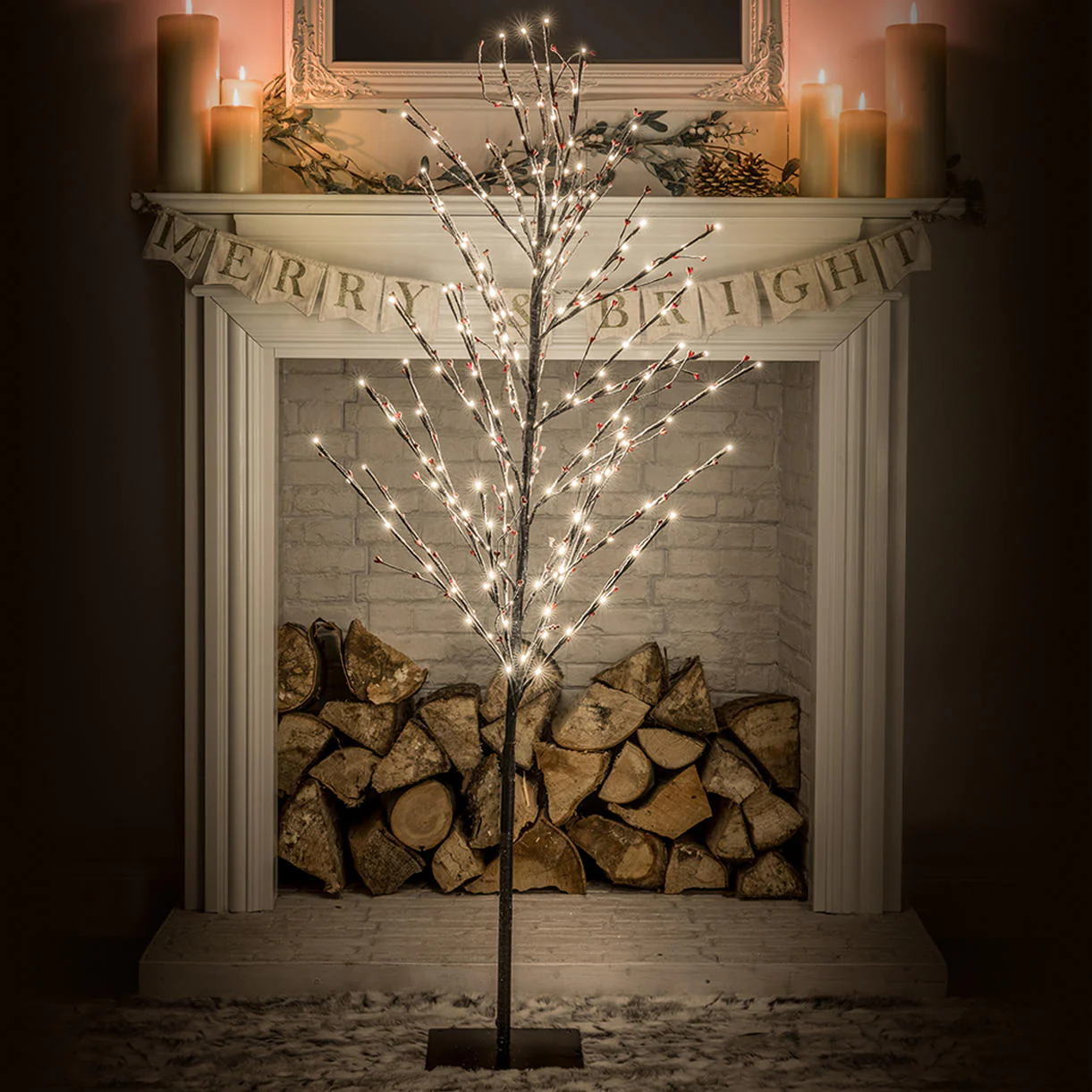 Snowy Swept Twig Tree with Berries