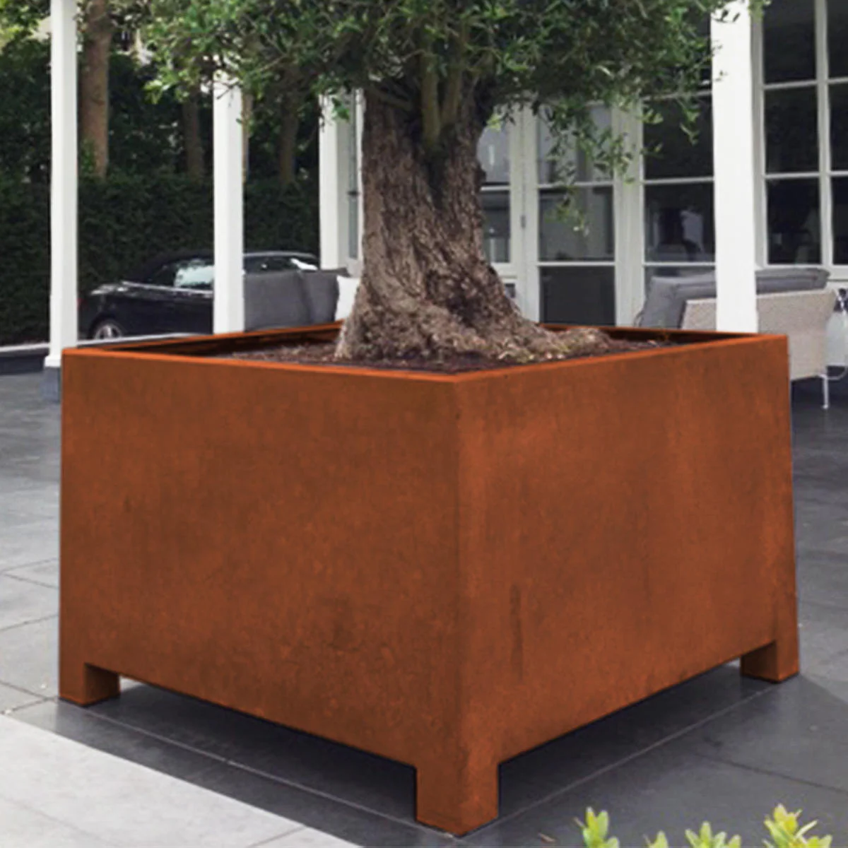 Square Corten Steel Planters with Feet