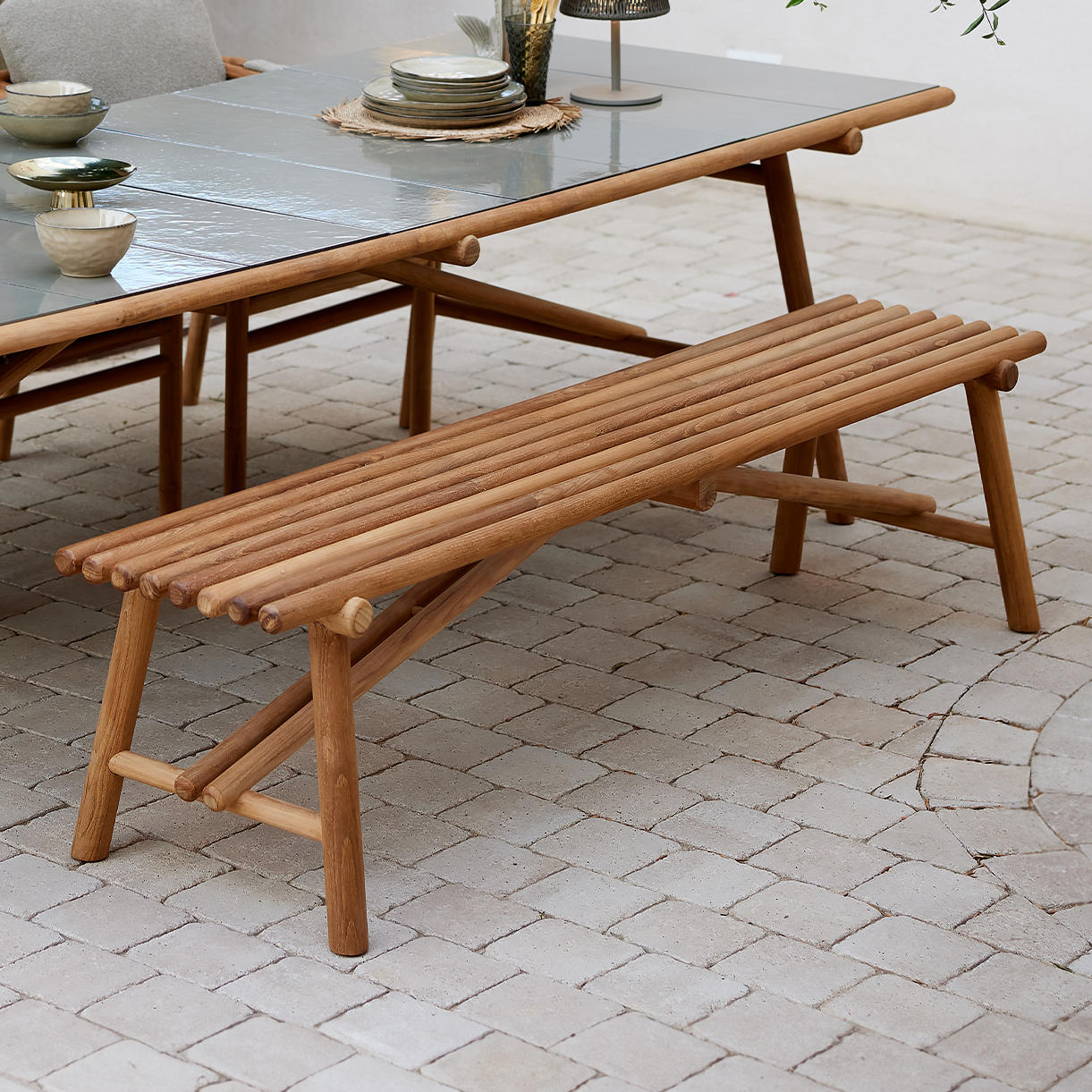 Sticks Outdoor Teak Bench - Image 3