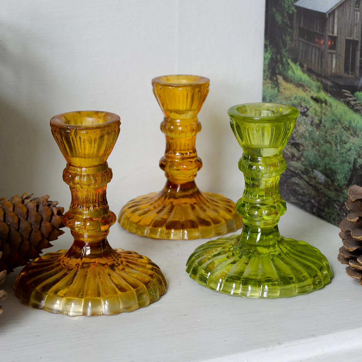 Vintage French Styled Glass Candlesticks - Image 2