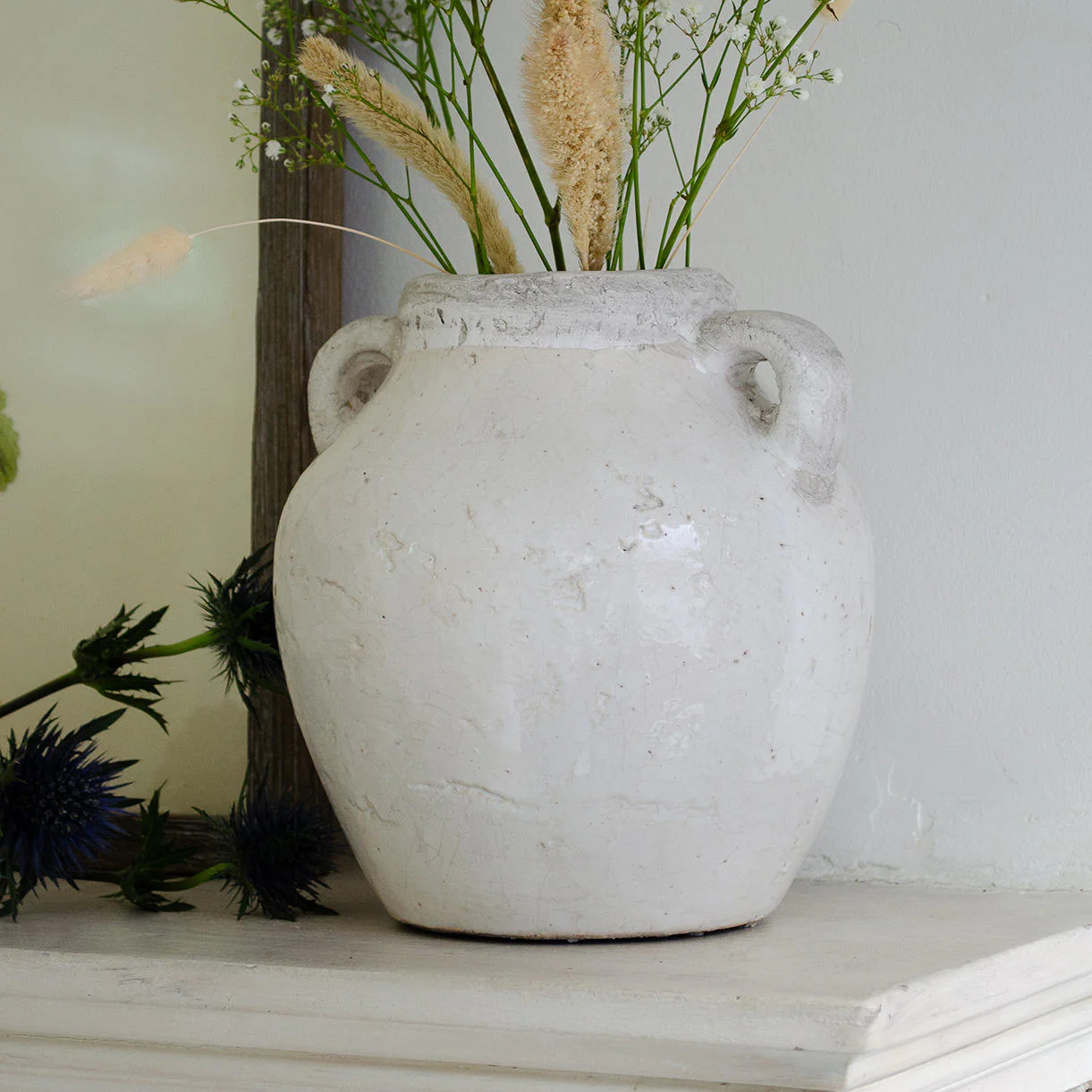 White Rustic Stone Squat Vase - Image 2