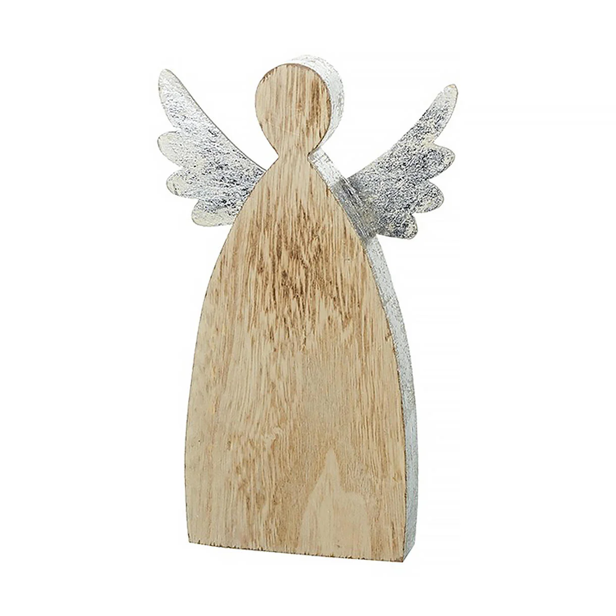 Wooden Angel with Silver Wings Decoration - Image 2